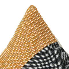 Handwoven Cotton Cushion Cover 45x45 cm – Mustard & Black Striped Textured Throw Pillow Cover with Hidden Zip