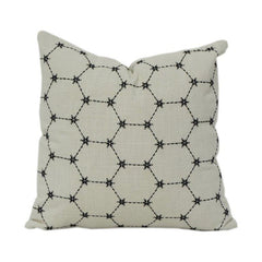 Geometric Embroidered Cotton Cushion Cover | Minimalist Black & Ivory Throw Pillow Cover | 18x18 Inch Modern Home Décor