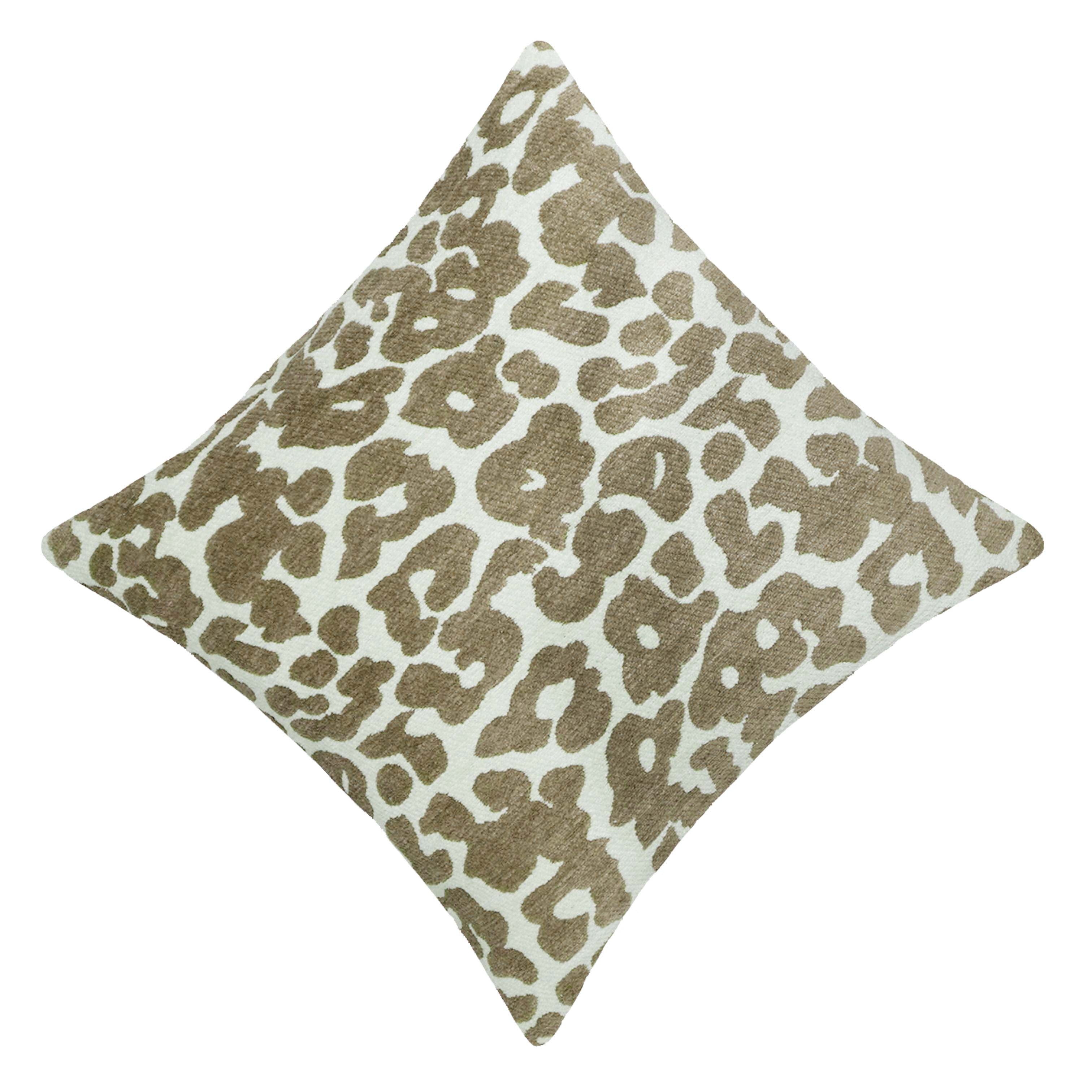 Jacquard Leopard Pattern Cushion Cover 45x45 cm | Woven Cotton Blend Decorative Throw Pillow Cover | Beige & Ivory Animal Print | Hidden Zipper