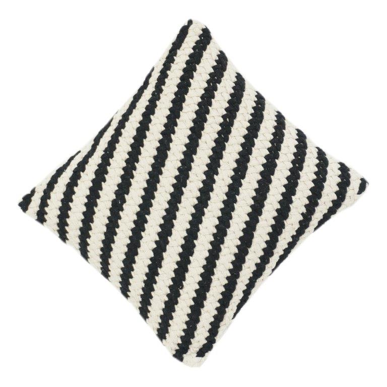 Black & Off-White Diagonal Striped Woven Cotton Cushion Cover | Textured Minimalist Throw Pillow Cover (18x18 Inch) - Bulk manufacturer & supplier from Panipat, India