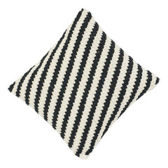 Black & Off-White Diagonal Striped Woven Cotton Cushion Cover | Textured Minimalist Throw Pillow Cover (18x18 Inch)