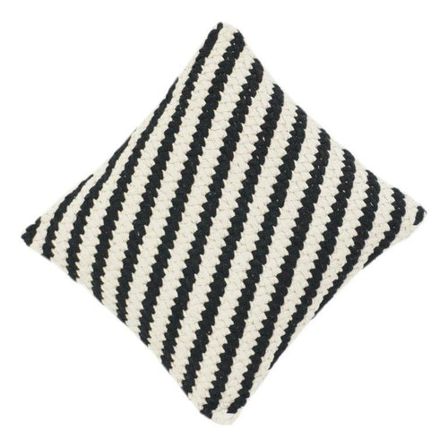 Black & Off-White Diagonal Striped Woven Cotton Cushion Cover | Textured Minimalist Throw Pillow Cover (18x18 Inch)