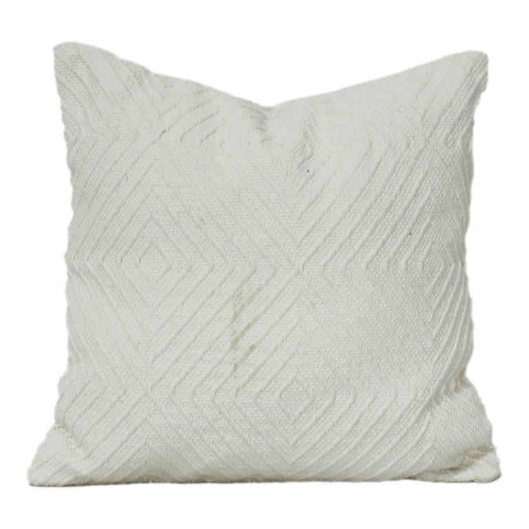 Handmade Cotton Cushion Cover 45x45 cm | Textured Geometric Tufted Design | Off-White Minimal Décor Pillow