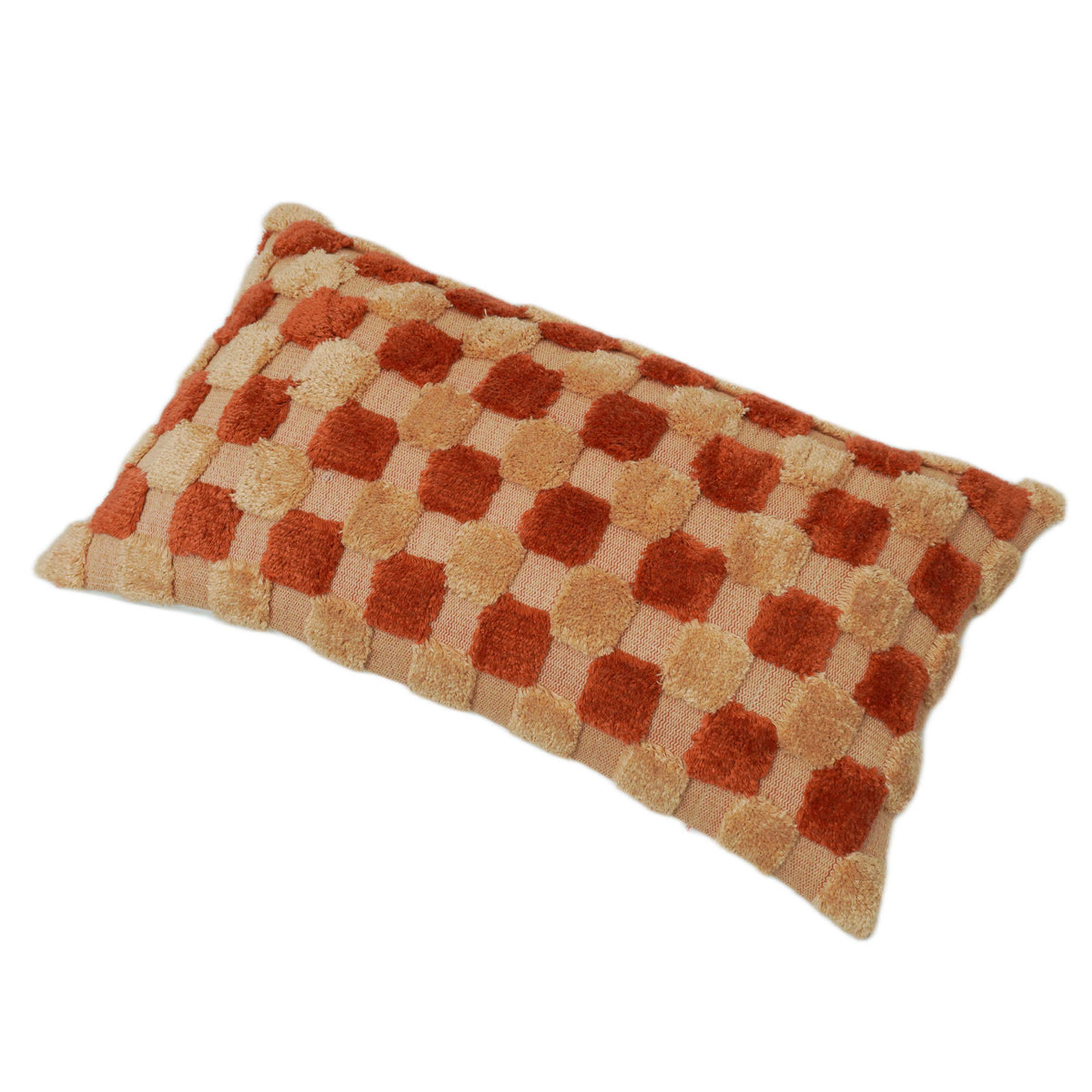 Rust and beige checkered handwoven tufted cushion cover 40x60 cm
