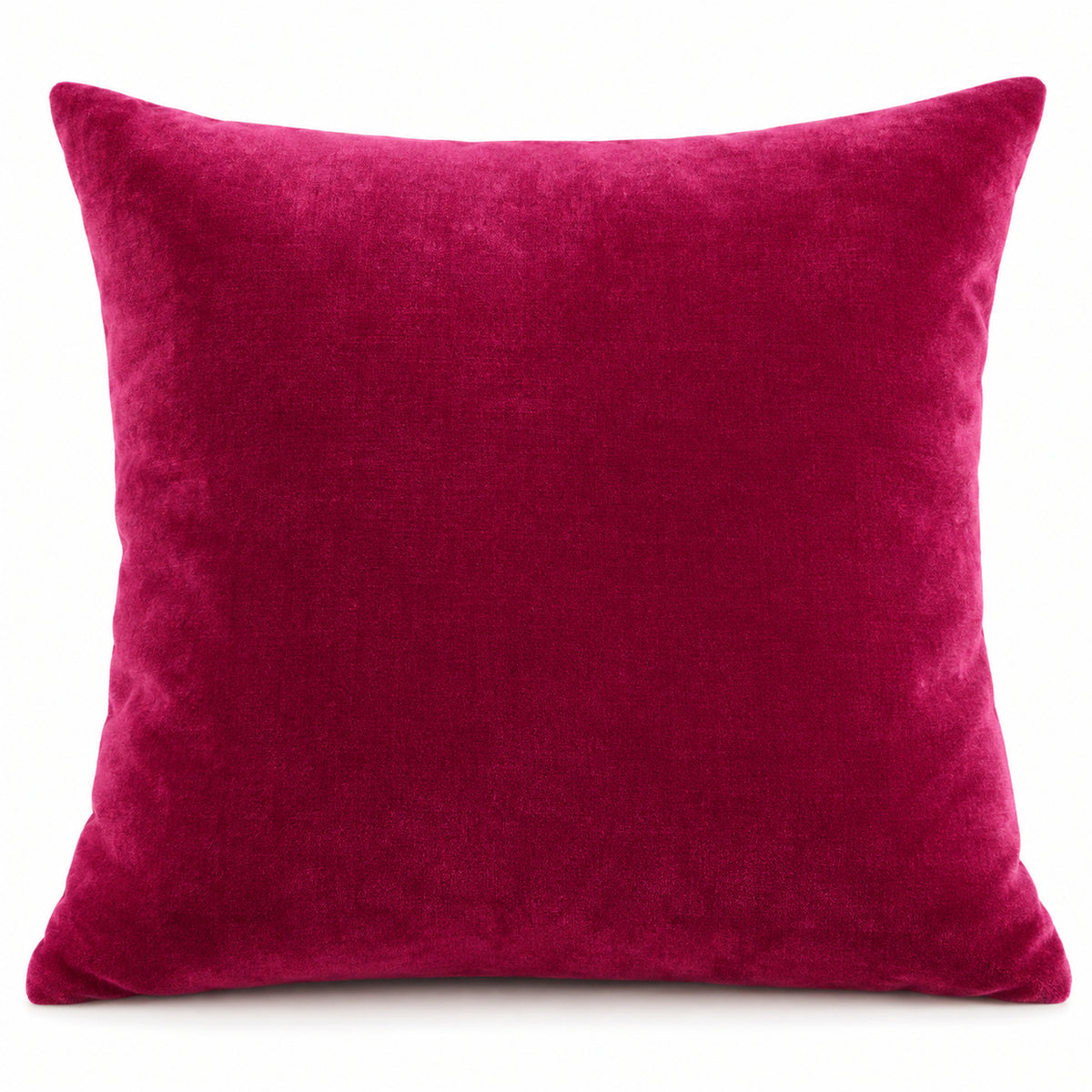 Solid vibrant fuchsia magenta square cushion cover with smooth velvet-like surface