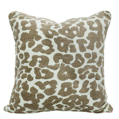 Jacquard Leopard Pattern Cushion Cover 45x45 cm | Woven Cotton Blend Decorative Throw Pillow Cover | Beige & Ivory Animal Print | Hidden Zipper