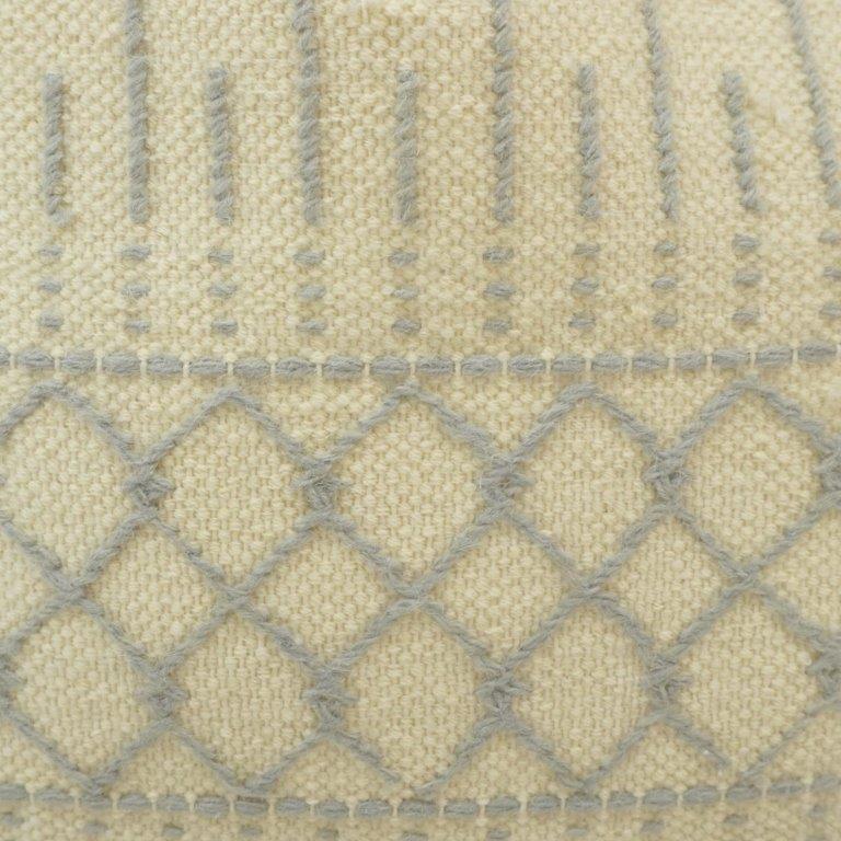 Boho Geometric Embroidered Polyester Cushion Cover 45x45 cm | Cream & Grey Textured Throw Pillow Cover