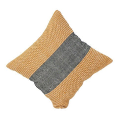 Handwoven Cotton Cushion Cover 45x45 cm – Mustard & Black Striped Textured Throw Pillow Cover with Hidden Zip