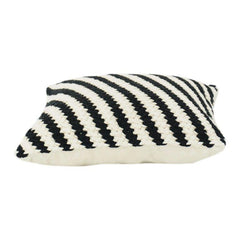 Black & Off-White Diagonal Striped Woven Cotton Cushion Cover | Textured Minimalist Throw Pillow Cover (18x18 Inch)