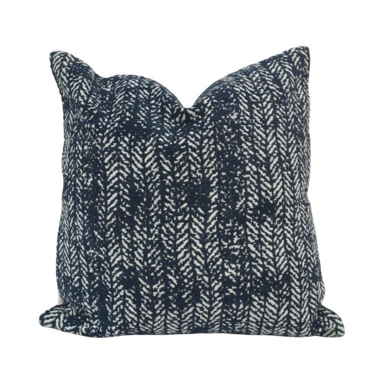 Navy Blue Jacquard Cotton Cushion Cover 45x45 cm | Woven Herringbone Pattern Decorative Pillow Cover