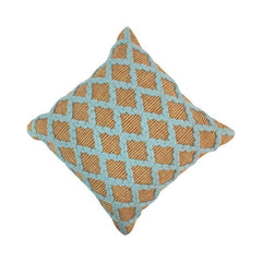 Handmade Diamond Weave Cotton Cushion Cover 45x45 cm | Textured Embroidered Throw Pillow Cover | Blue & Beige Decorative Cushion