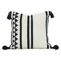 Black & White Geometric Cotton Cushion Cover with Tassels | 45x45 cm | Woven Textured Boho Pillow Cover