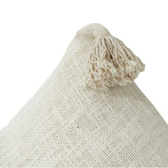 Handwoven Cotton Cushion Cover with Tassels | Minimal Textured Boho Throw Pillow Cover | Neutral Beige 18x18 Inch