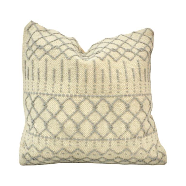Boho Geometric Embroidered Polyester Cushion Cover 45x45 cm | Cream & Grey Textured Throw Pillow Cover - Bulk manufacturer & supplier from Panipat, India