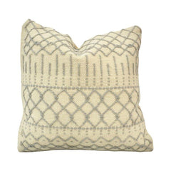 Boho Geometric Embroidered Polyester Cushion Cover 45x45 cm | Cream & Grey Textured Throw Pillow Cover