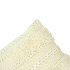 Handmade Boho Cotton Cushion Cover 45x45 cm | Textured Tufted & Braided Ivory Throw Pillow Cover