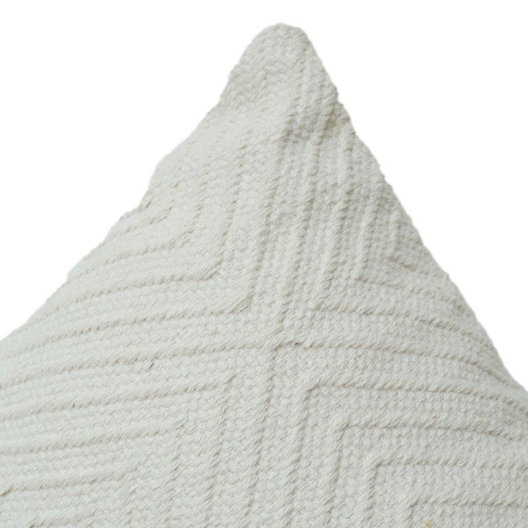 Handmade Cotton Cushion Cover 45x45 cm | Textured Geometric Tufted Design | Off-White Minimal Décor Pillow