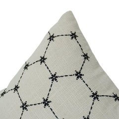 Geometric Embroidered Cotton Cushion Cover | Minimalist Black & Ivory Throw Pillow Cover | 18x18 Inch Modern Home Décor