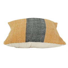 Handwoven Cotton Cushion Cover 45x45 cm – Mustard & Black Striped Textured Throw Pillow Cover with Hidden Zip
