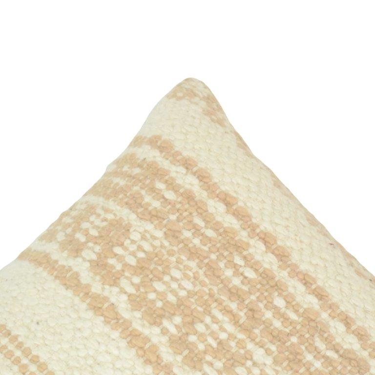 Handwoven Ivory & Natural Beige Textured Cotton Cushion Cover | 45x45 cm | Artisan Woven Throw Pillow - Bulk manufacturer & supplier from Panipat, India