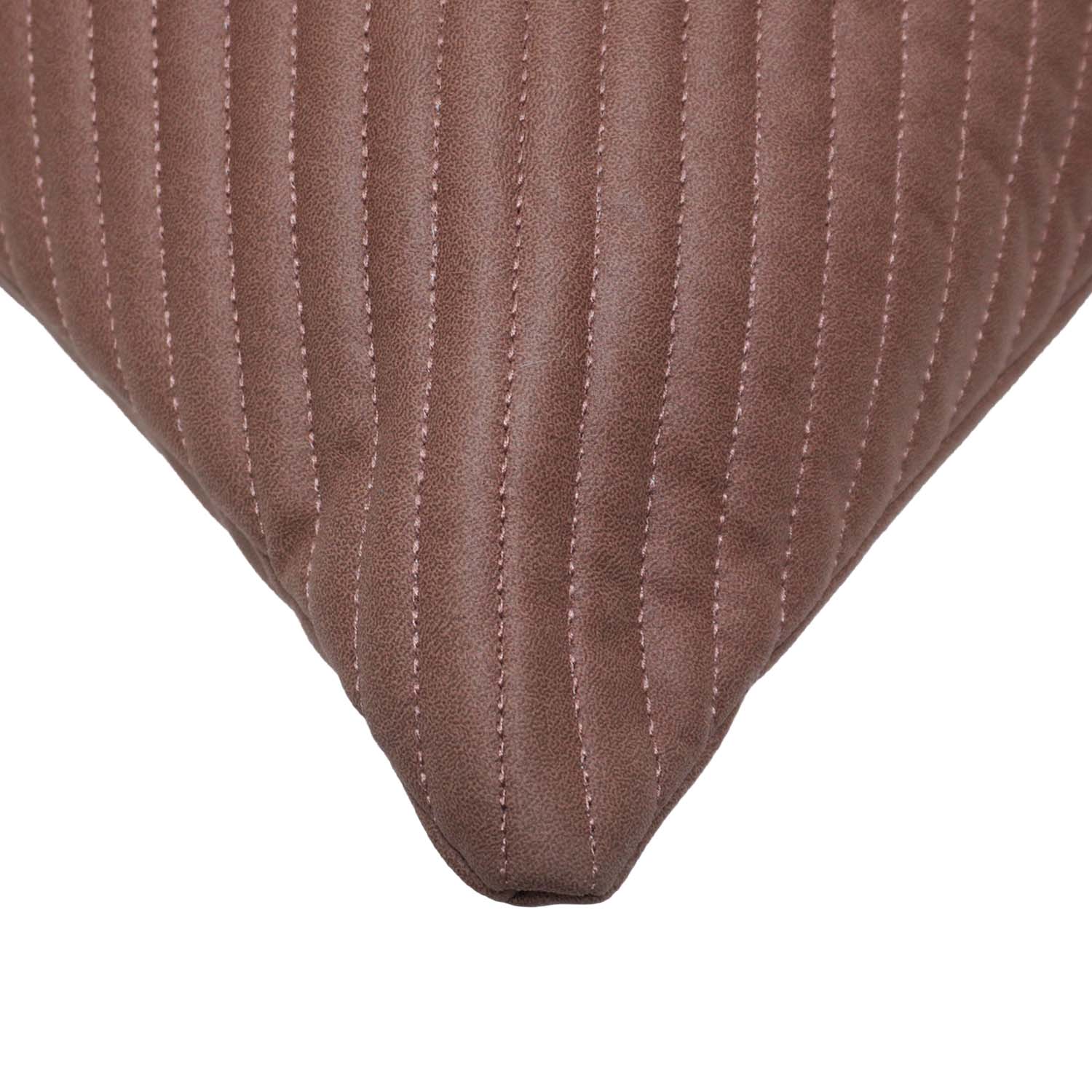 Brown Faux Leather Embroidered Cushion Cover 45x45 cm | Quilted Stitched Designer Throw Pillow Cover | Modern Decorative Cushion Cover with Hidden Zipper
