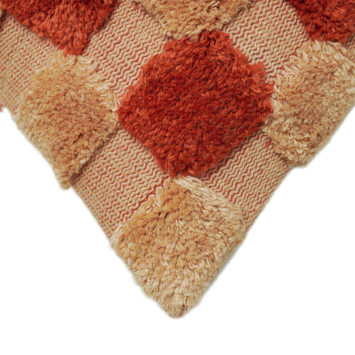 Rust and beige checkered handwoven tufted cushion cover 40x60 cm
