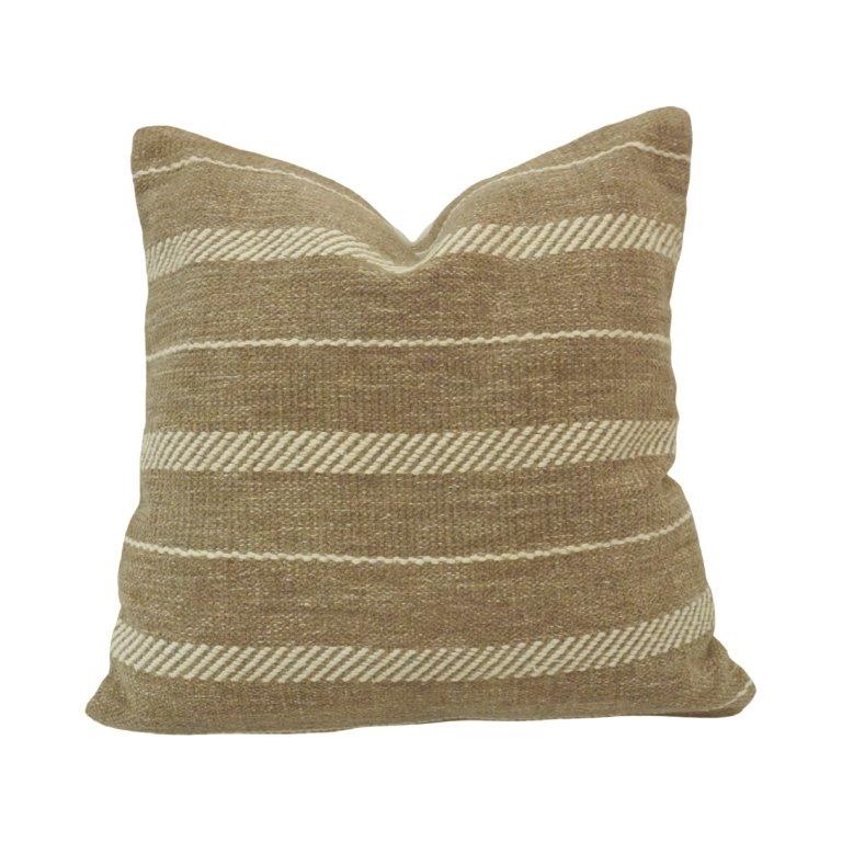 Handwoven Striped Cotton Cushion Cover | Beige Boho Throw Pillow Cover | 45x45 cm