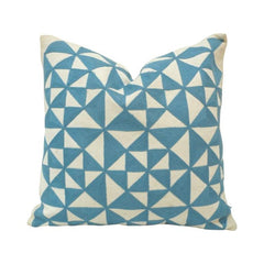 Sky Blue Geometric Embroidered Cotton Cushion Cover | 45x45 cm Decorative Throw Pillow Cover