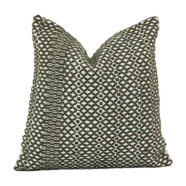 Housse de coussin en coton brodé géométrique vert olive | Housse de coussin bohème texturée | 45x45 cm - Bulk manufacturer & supplier from Panipat, India