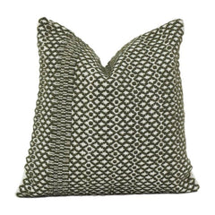 Olive Green Geometric Embroidered Cotton Cushion Cover | Textured Boho Throw Pillow Cover | 18x18 Inch