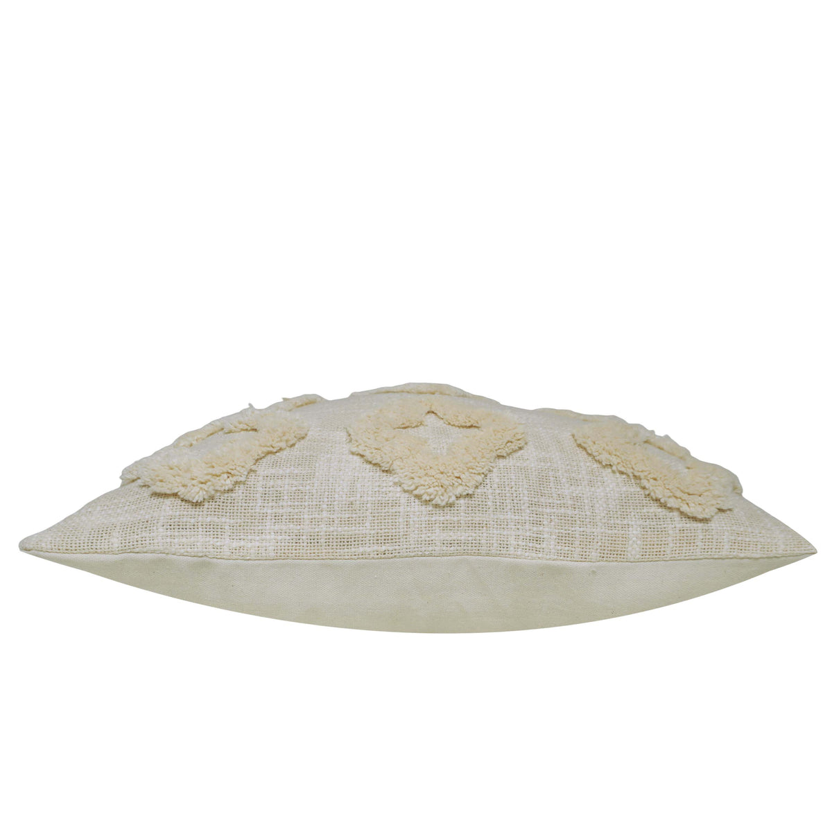 Hand Tufted Cotton Cushion Cover 45x45 cm | Geometric Textured Throw Pillow Cover | Cream Boho Decorative Cushion Cover with Hidden Zipper | 18x18 Inch
