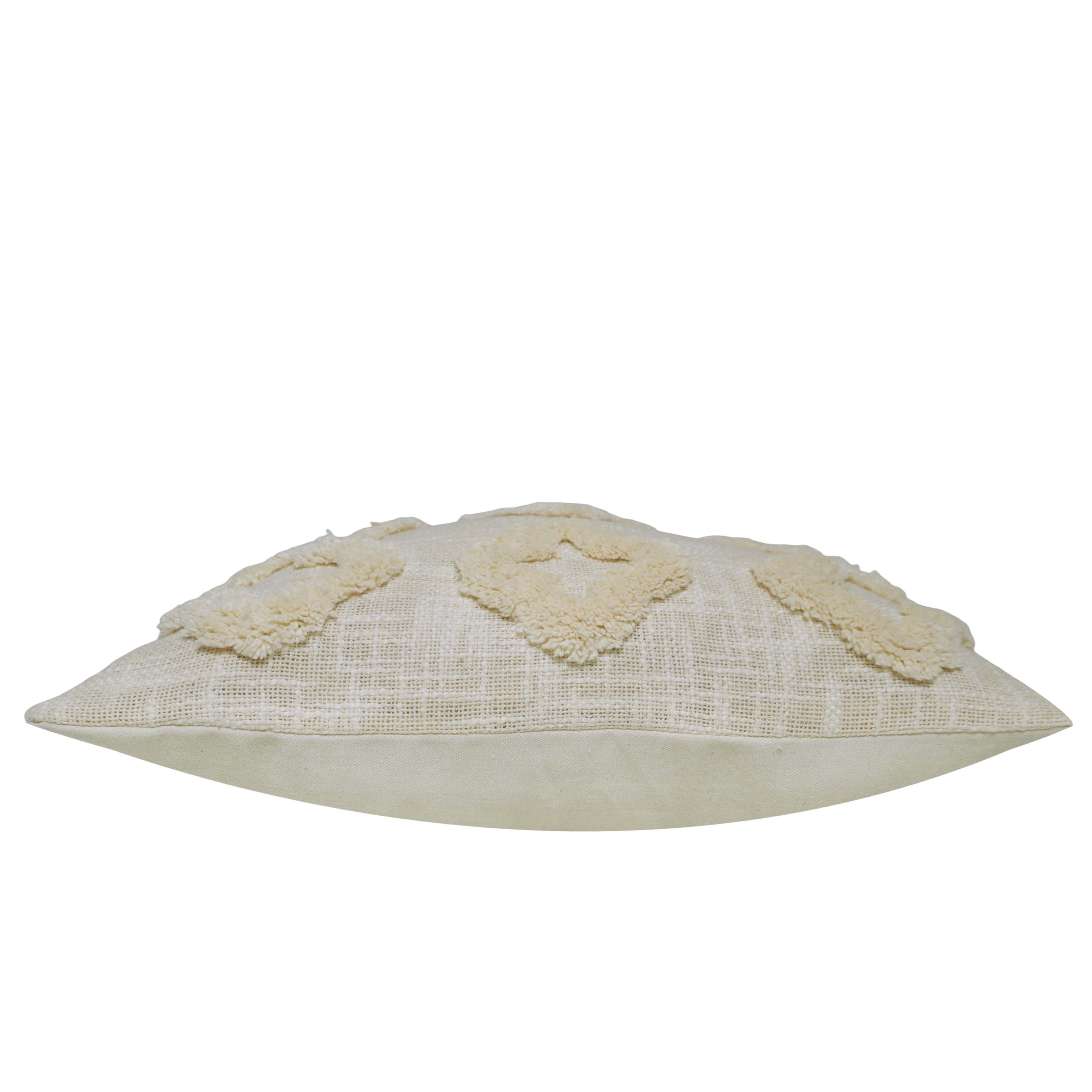 Hand Tufted Cotton Cushion Cover 45x45 cm | Geometric Textured Throw Pillow Cover | Cream Boho Decorative Cushion Cover with Hidden Zipper | 18x18 Inch