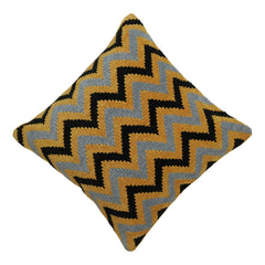 Handwoven Chevron Cotton Cushion Cover 45x45 cm | Textured Mustard, Grey & Black Geometric Design | Decorative Throw Pillow Cover with Concealed Zip