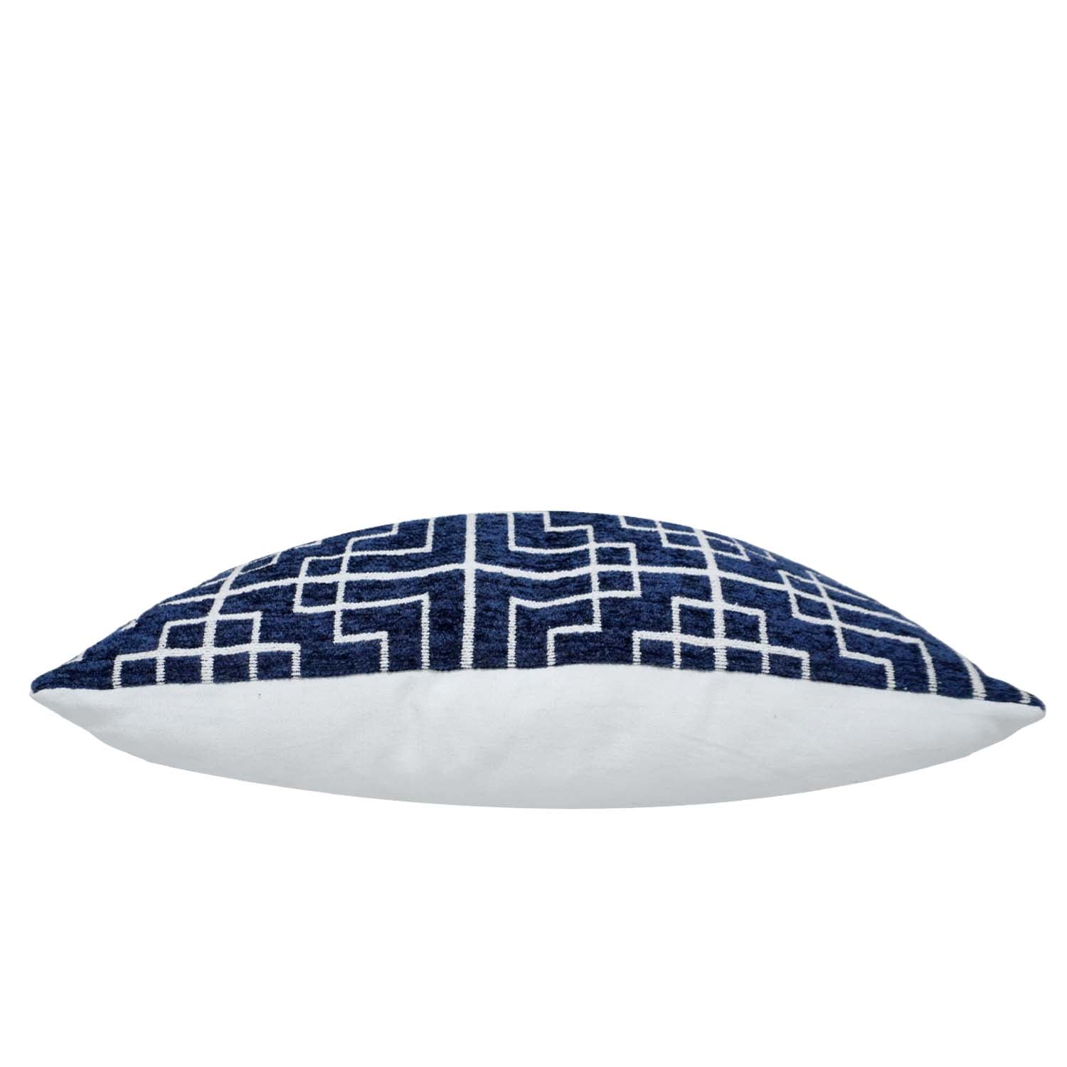 Handwoven Jacquard Cotton Cushion Cover 45x45 cm | Blue & White Geometric Pattern | Decorative Square Throw Pillow Cover | Hidden Zipper | Modern Home Décor