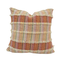 Rust & Beige Handwoven Striped Cotton Cushion Cover with Fringed Texture | 45x45 cm