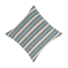 Handwoven Cotton Cushion Cover 45x45 cm – Blue & Ivory Striped Textured Design with Burgundy Accents