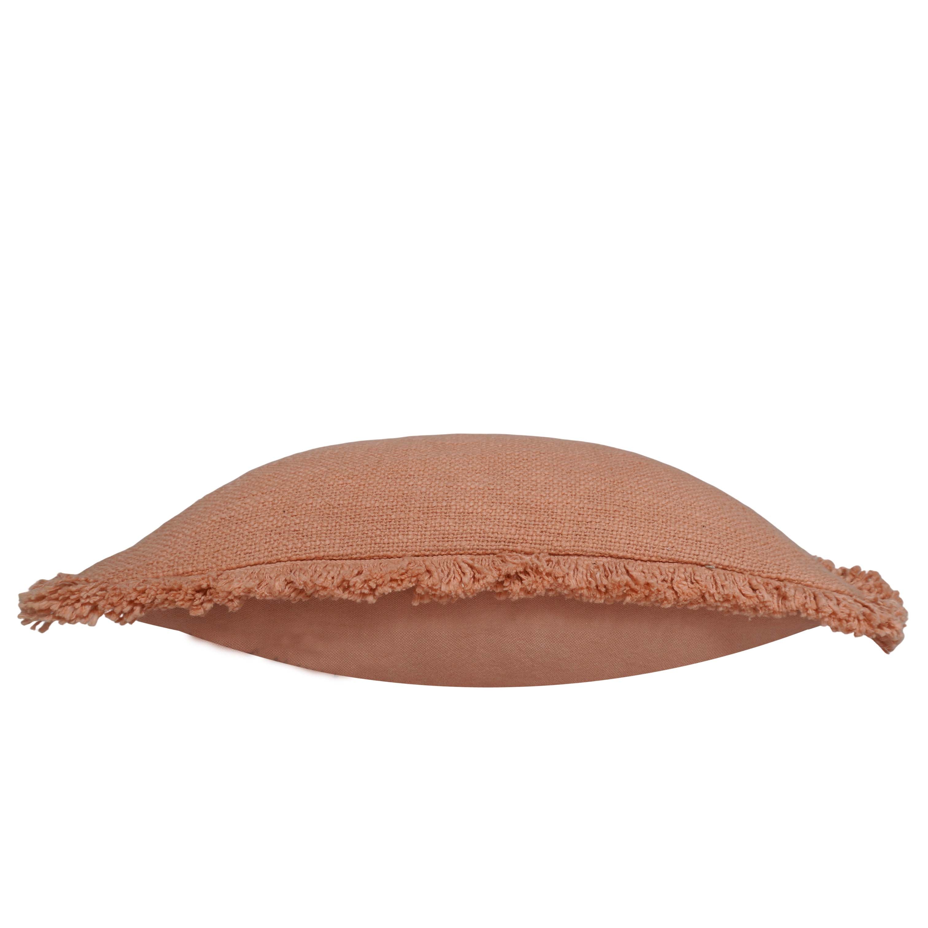 Solid Peach Cotton Cushion Cover with Fringe Edges | 100% Cotton Decorative Throw Pillow Cover | 45 x 45 cm (18 x 18 Inch)