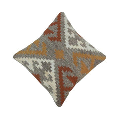 Handmade Kilim Cotton Cushion Cover 45x45 cm | Geometric Tribal Pattern Decorative Pillow Cover | Boho Rustic Home Décor