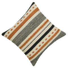 Handwoven Cotton Cushion Cover 45x45 cm | Boho Geometric Woven Throw Pillow Cover | Black, Ivory & Rust | Decorative Sofa Cushion Cover with Hidden Zipper