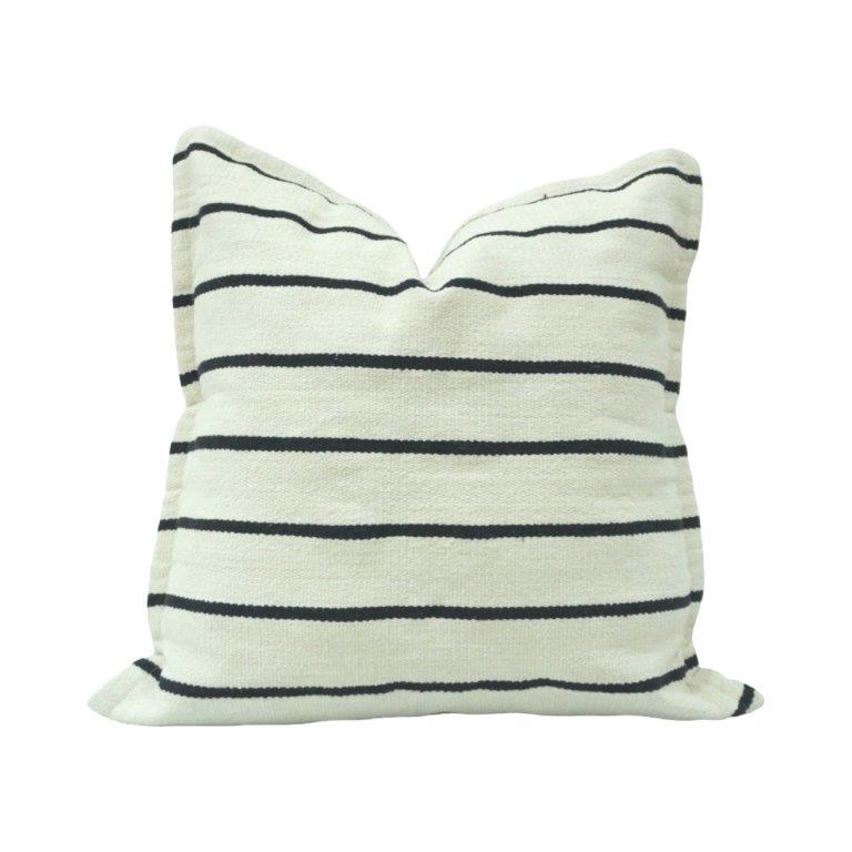 Handmade Striped Cotton Cushion Cover 45x45 cm | Black & Ivory Woven Throw Pillow Cover | Minimal Boho Home Décor - Bulk manufacturer & supplier from Panipat, India