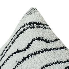 Black Wave Embroidered Cotton Cushion Cover | Textured Modern Abstract Design | 18x18 Inch