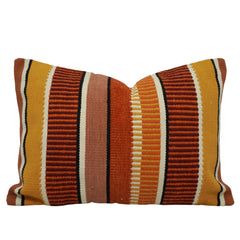 Handwoven Cotton Striped Cushion Cover 35 x 50 cm | Boho Rustic Lumbar Throw Pillow Cover | Mustard, Rust & Ivory Woven Decorative Cushion