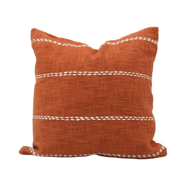 Hand Embroidered Rust Cotton Cushion Cover 45x45 cm | Modern Textured Decorative Pillow Cover - Bulk manufacturer & supplier from Panipat, India