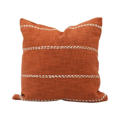 Hand Embroidered Rust Cotton Cushion Cover 45x45 cm | Modern Textured Decorative Pillow Cover