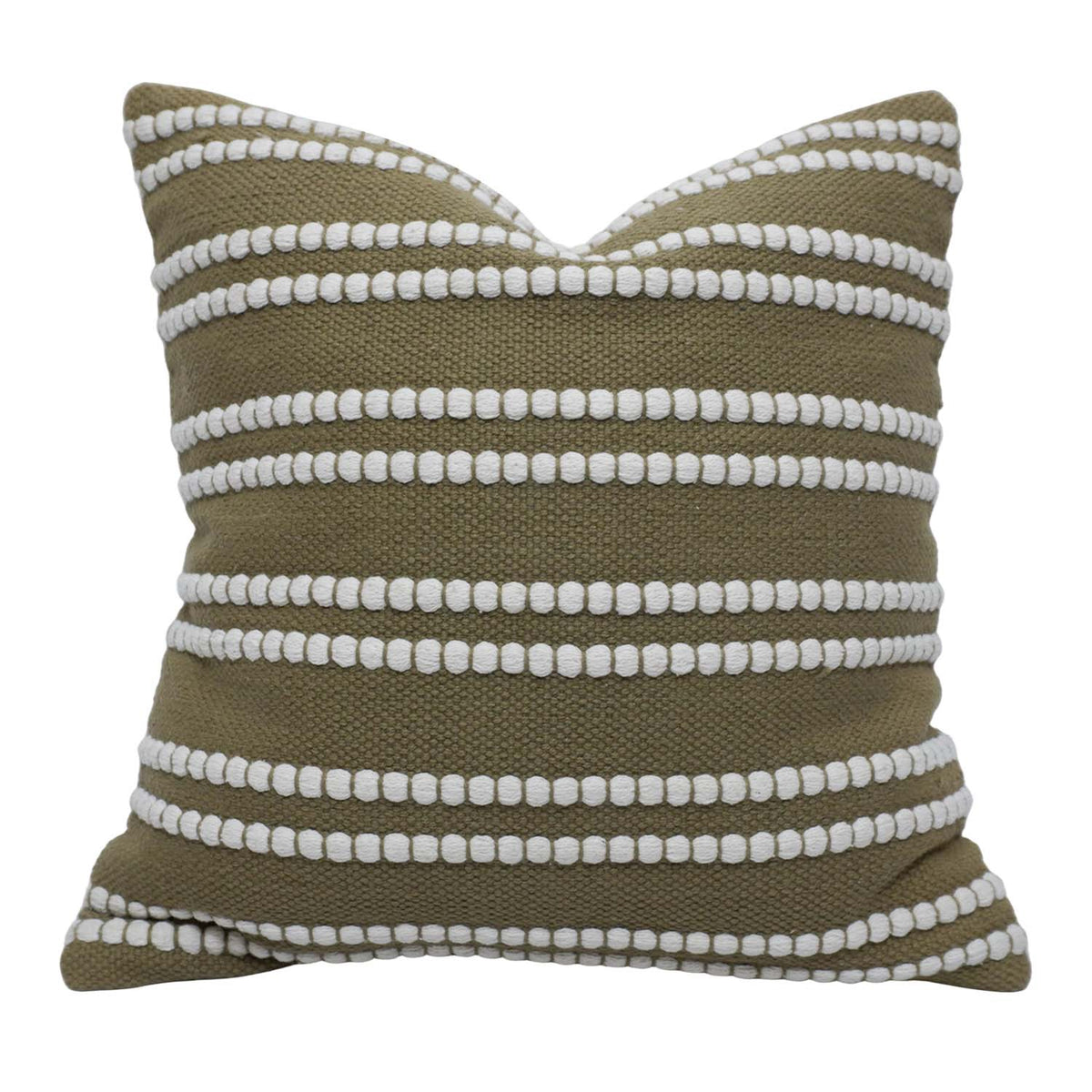 Handwoven Cotton Cushion Cover 45x45 cm – Olive Green with Ivory Textured Stripe Design | Decorative Sofa Cushion Cover | Hidden Zip | 100% Cotton - Bulk manufacturer & supplier from Panipat, India