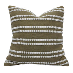 Handwoven Cotton Cushion Cover 45x45 cm – Olive Green with Ivory Textured Stripe Design | Decorative Sofa Cushion Cover | Hidden Zip | 100% Cotton