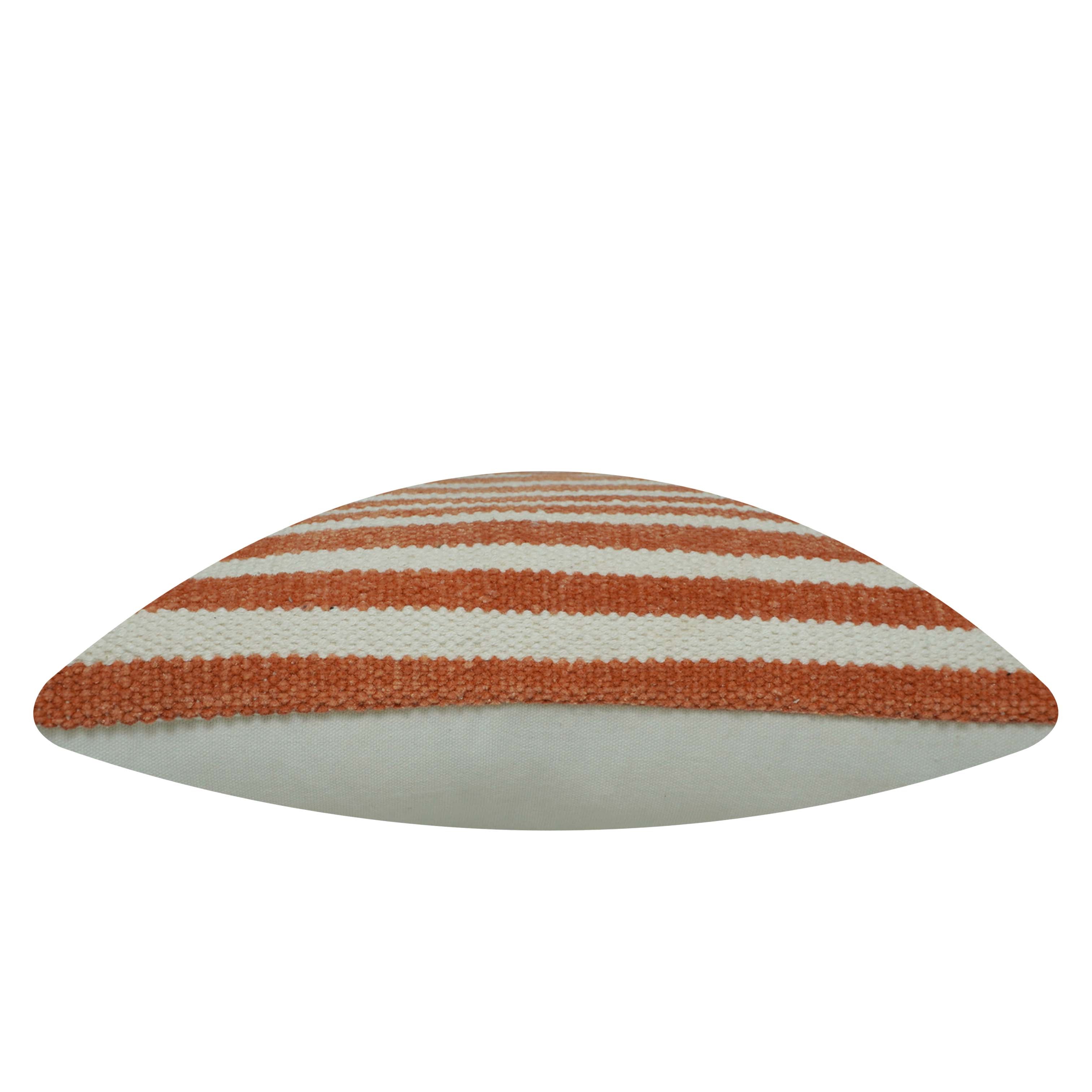 Handwoven Cotton Striped Cushion Cover 45x45 cm | Woven Textured Throw Pillow Cover | Rust & Ivory Decorative Cushion Cover | Hidden Zipper | 18x18 Inch