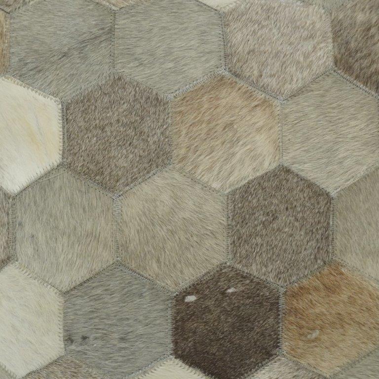 Handcrafted Genuine Hair-On Leather Hexagon Patchwork Cushion Cover – Natural Multi-Tone | 45 x 45 cm - Bulk manufacturer & supplier from Panipat, India