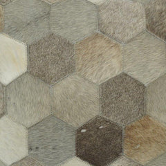 Handcrafted Genuine Hair-On Leather Hexagon Patchwork Cushion Cover – Natural Multi-Tone | 45 x 45 cm