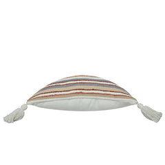 Handwoven Striped Cotton Cushion Cover with Tassels | 45x45 cm | Boho Decorative Throw Pillow Cover | Hidden Zip | Sofa & Living Room Décor